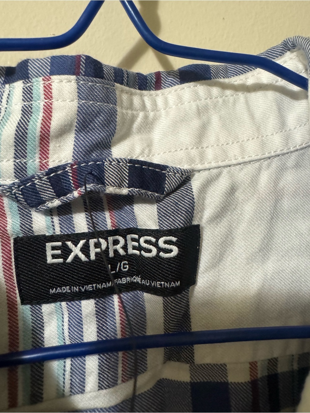 Express Men’s L Slim Fit Plaid Button Down Shirt Blue White